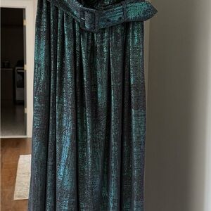 Retrofete Teal and Black One Shoulder Maxi Dress